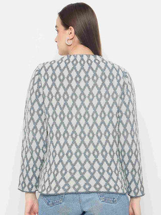 Madame Geometric Print Button Up Off White Cardigan