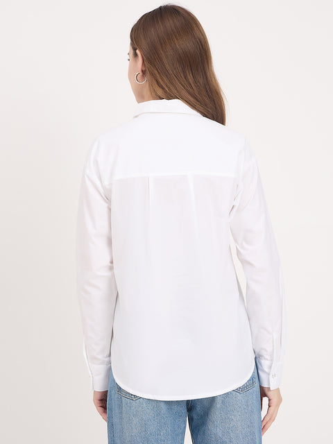 Madame White Graphic Print Cotton Full Sleeve Shirt
