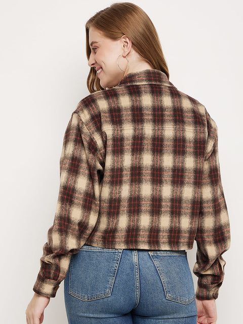 Madame Brown Plaid Crop Shacket