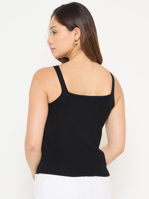 Madame Camisole Neck Black Knit Crop Top