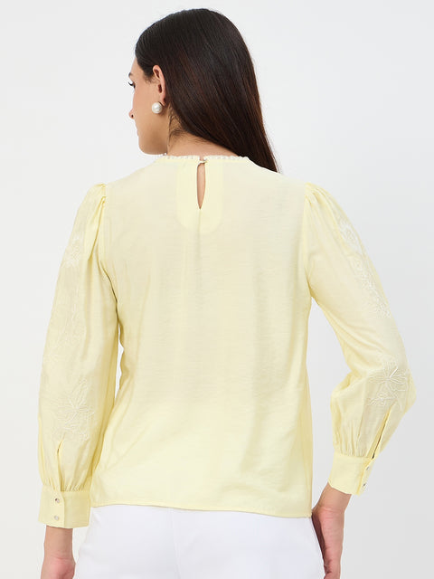 Madame Butter Yellow Bishop-Sleeve Viscose Top