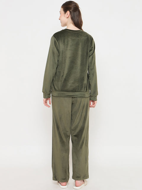 mSECRET Round Neck Embellished Green Sweatshirt