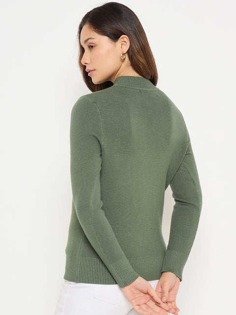 Madame Olive Green Mock Neck Sweater