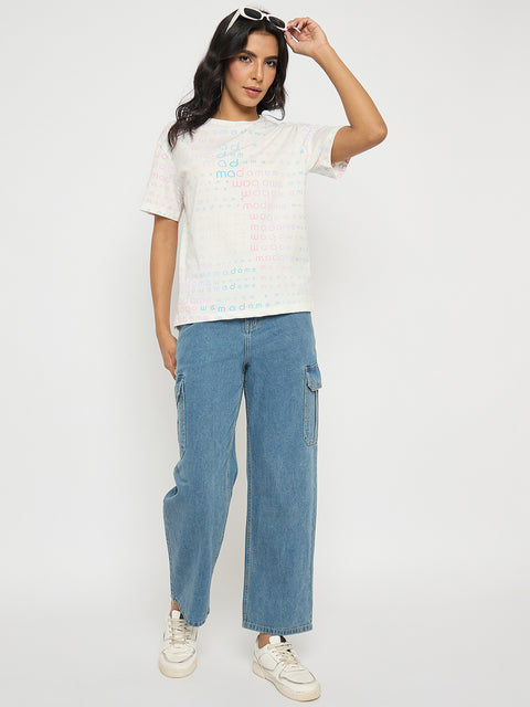Madame All Over Print White Cotton T-shirt