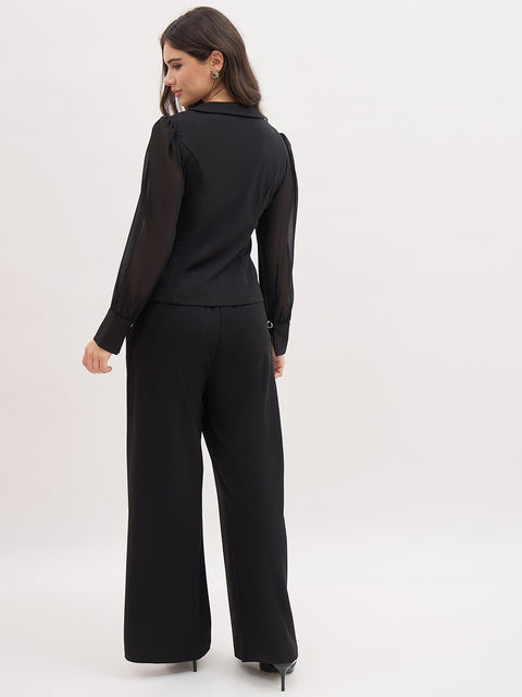 Madame Black Lapel Neck Co-ord Set