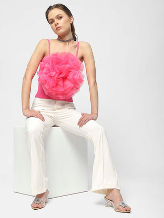 Madame Flower Applique Hot Pink Spaghetti Top