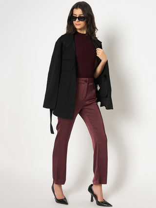 Madame Straight Fit Solid Maroon Trousers