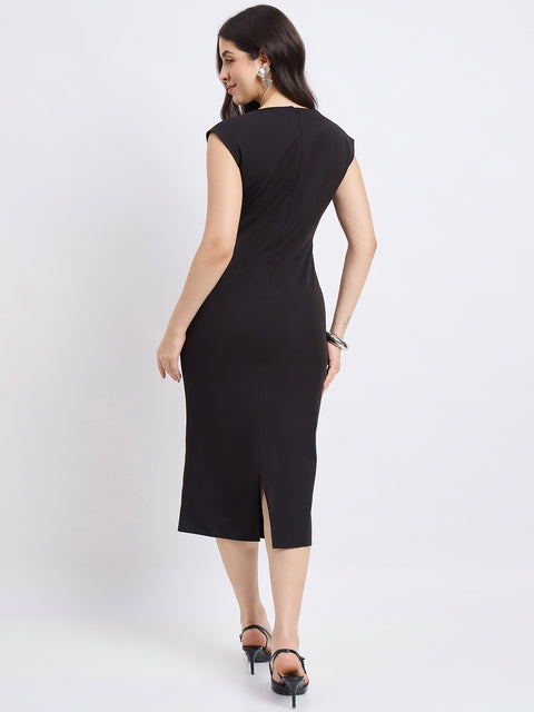 Madame Embroidered Black Bodycon Dress