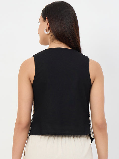 Madame Black Crochet-Detail Tie-Front Vest Top