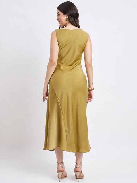 Madame Textured Cowl Neck Green Drape Dress