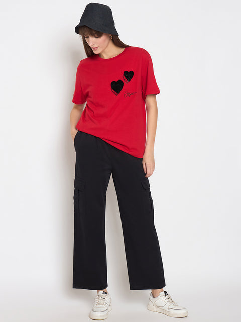 Madame Cotton Straight Black Cargo Pants