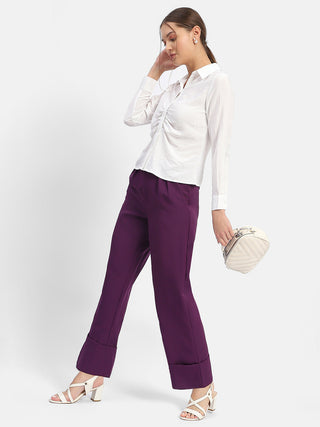 Madame Front Pleated Purple Rolled Hem Trousers