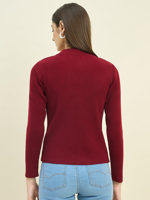 Madame Solid Maroon Mock Neck Skeeve