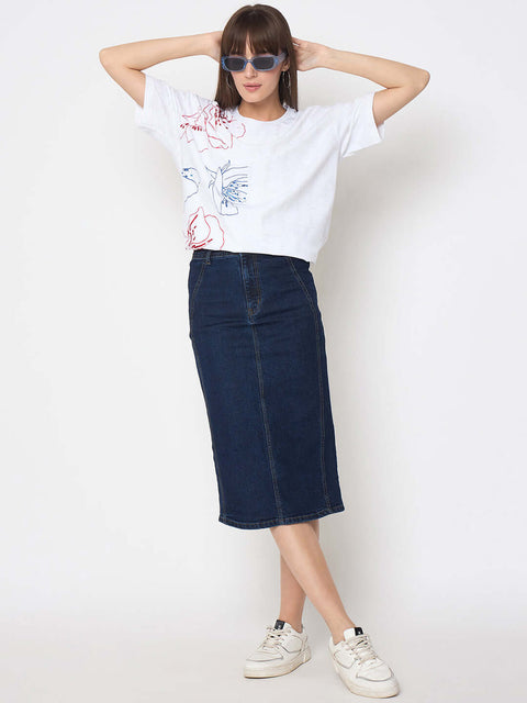 Madame Printed Handwork Detail White Sinker T-shirt
