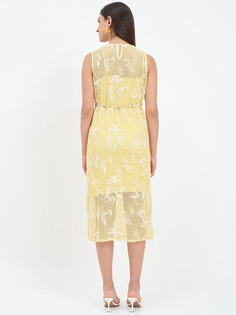 Madame Yellow Floral Embroidered Crochet Dress