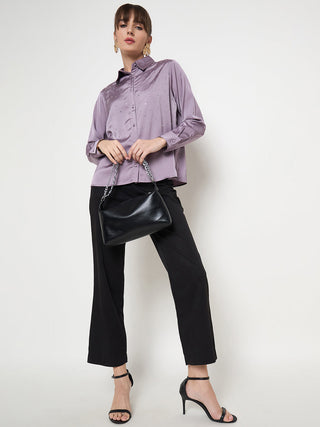 Madame Embellished Shirt Collar Solid Purple Shirt