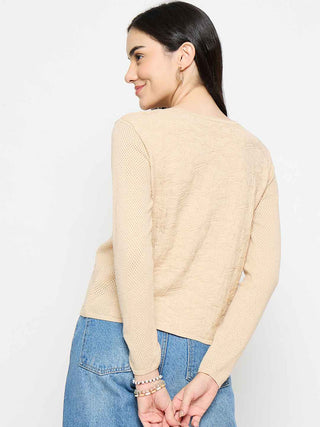 Madame Textured Viscose Blend Beige Knitted Top