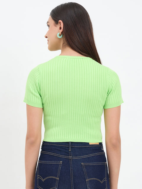 Madame Fluorescent Green Knitted Crop Top