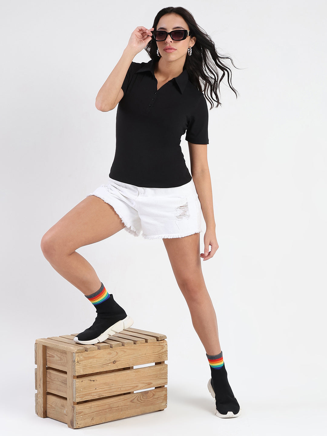 Madame Solid Black Polo Pique T-shirt color swatch