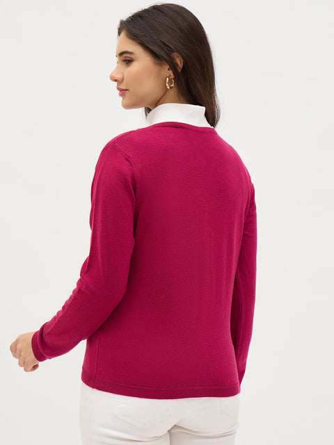 Madame V Neck Magenta Cardigan