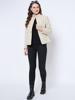 Madame Melange Button Detailed Off White Short Coat