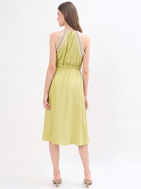 Madame Embroidery Trim Cinched Flare Viscose Dress