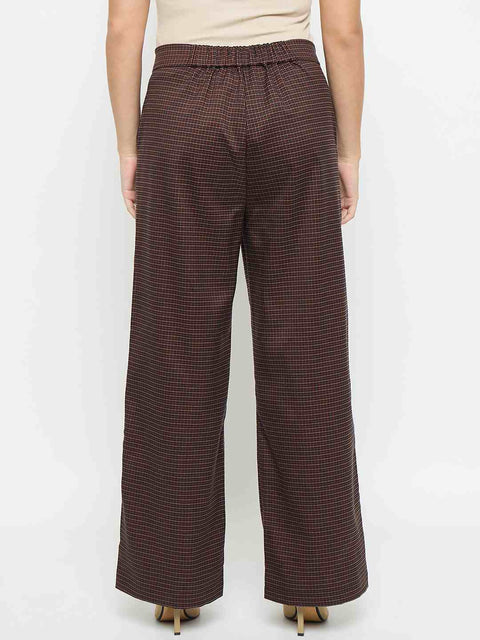 Madame Solid Brown Flared Trousers