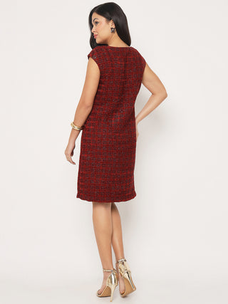 Madame Sleeveless Maroon Sheath Dress
