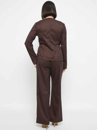 Madame Solid Button Down Brown Top