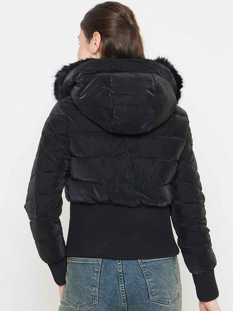 Madame Faux Fur Hood Black Puffer Jacket