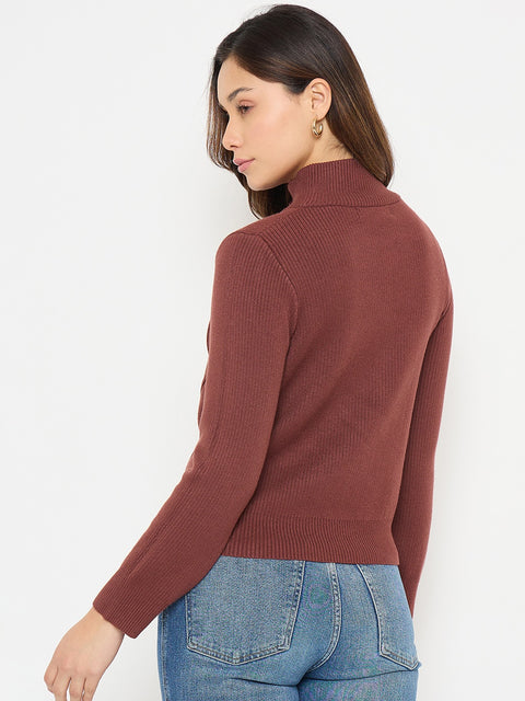 Madame Mock Neck Rust Brown Sweater