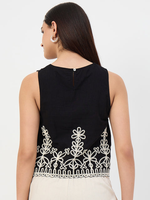 Madame Black Embroidered Cotton-Blend Vest