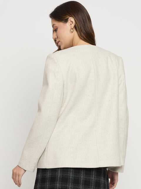 Madame Beige Round Neck Full Sleeve Short Coat