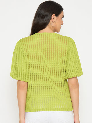 Madame Textured Solid Apple Green Top