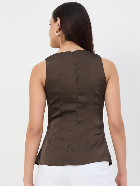 Madame Olive Ruched Sleeveless Long Top