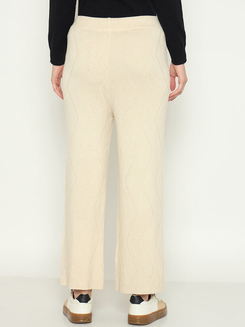 Madame Off White Colour Straight Fit Wool Bottoms