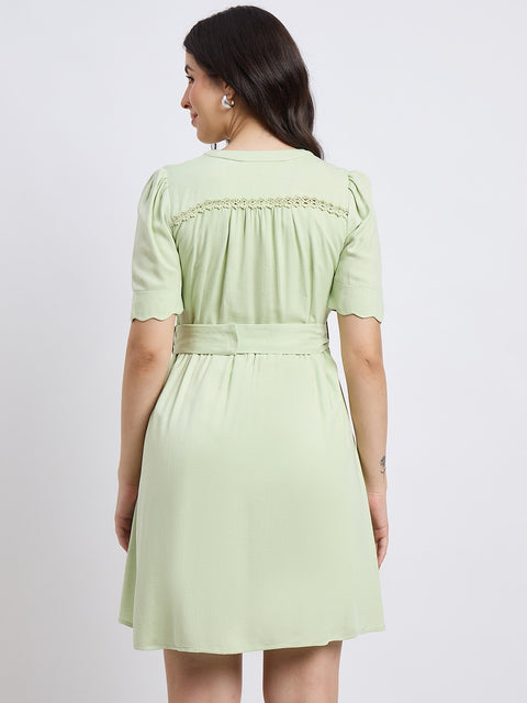 Madame Embroidered Green Viscose Blend Dress