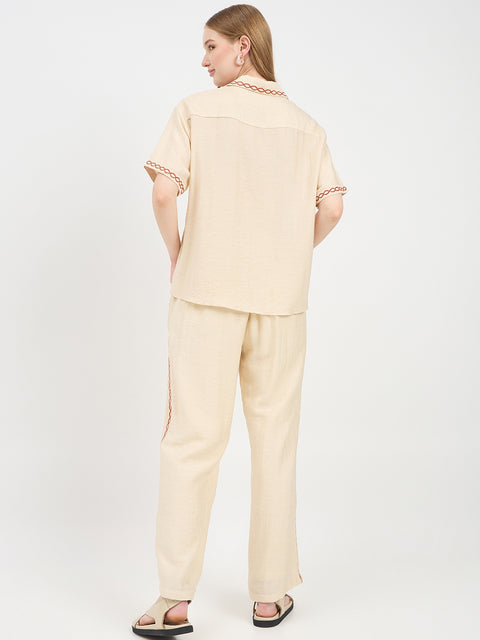 Madame Embroidered Beige Co-ord Set