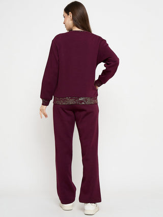mSECRET Typography Print Sweatshirt and Straight Bottoms Plum Night Suit