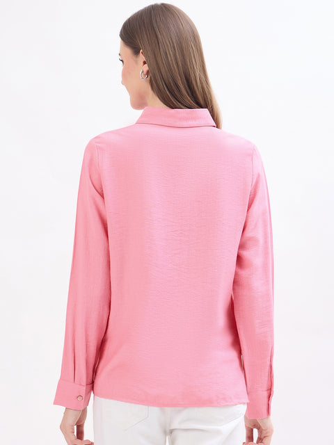 Madame Textured Pink Rayon Blend Shirt