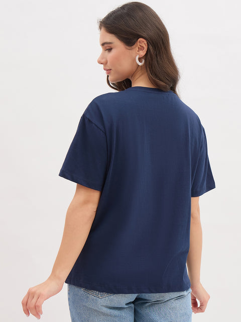 Madame Navy Graphic Print Cotton Half Sleeve T-Shirt
