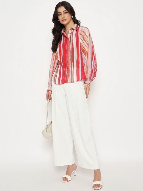 Madame Striped Viscose Blend Red Shirt