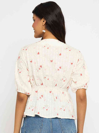 Madame Printed V Neck Red Top