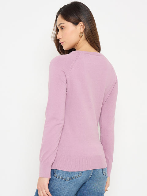 Madame V Neck Solid mauve Sweater