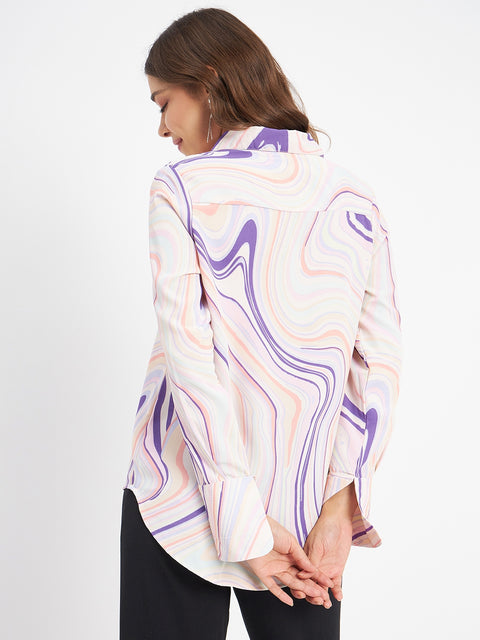 Madame Marble Print Collared Off White Shirt