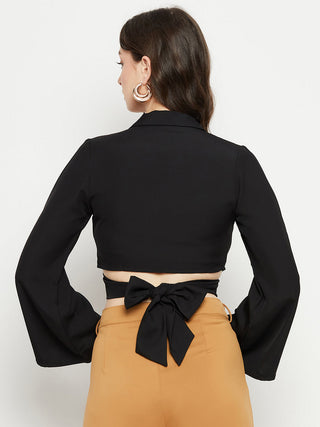 Madame Black Flare Sleeve Tie-Back Top