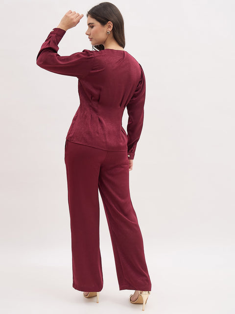 Madame Maroon V-Neck Co-ord Set