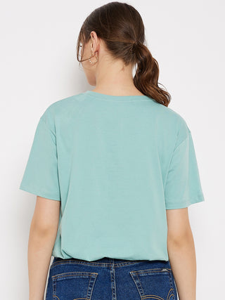 Madame Crew Neck Green Printed T-Shirt