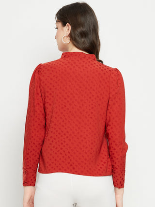Madame Tie-Up Neck Solid Rust Orange Shirt
