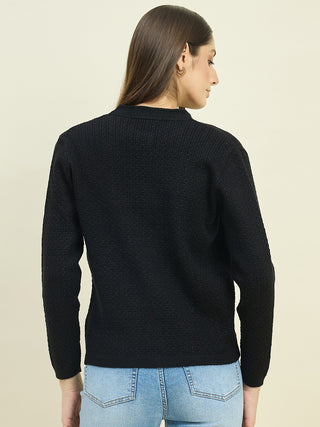 Madame Round Neck Black Knit Cardigan